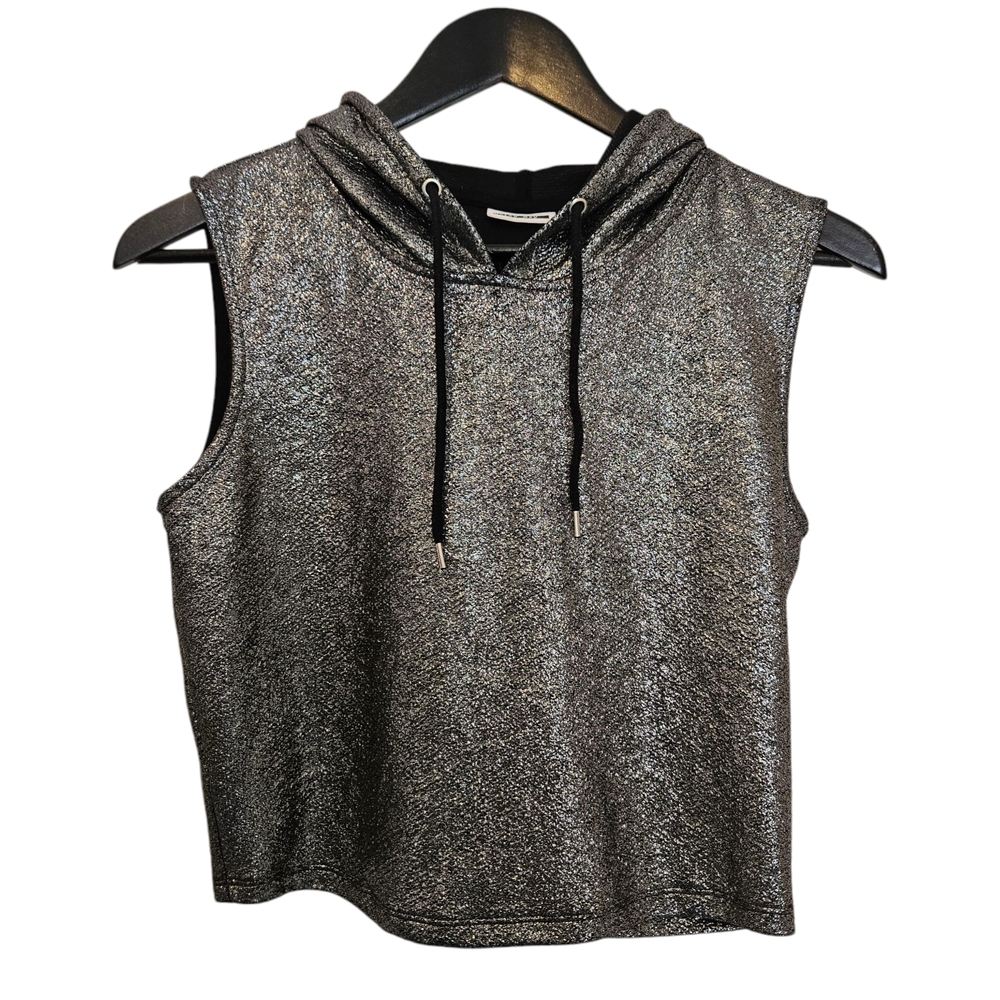 Noisy may Silver Sleeveless Hooded Crop Sweatshirt